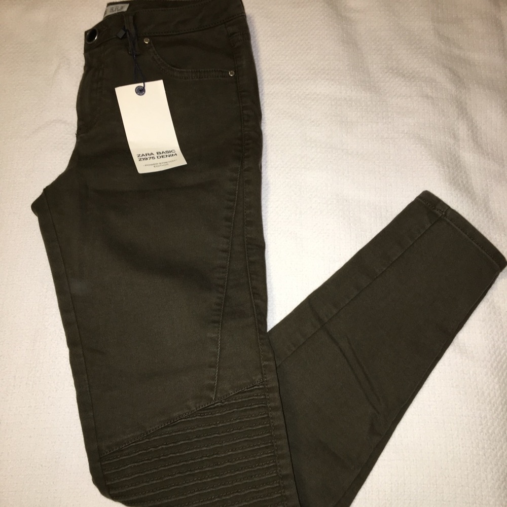 Zara Basic Army Green Ribbed Knee Pant